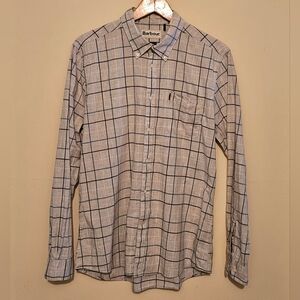 Barbour Tattersall 1 Tailored Shirt Mens Med Lgt Grey w/ Blue & White Windowpane